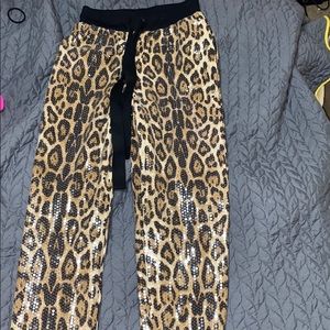 Sequin cheetah print jogger pants
